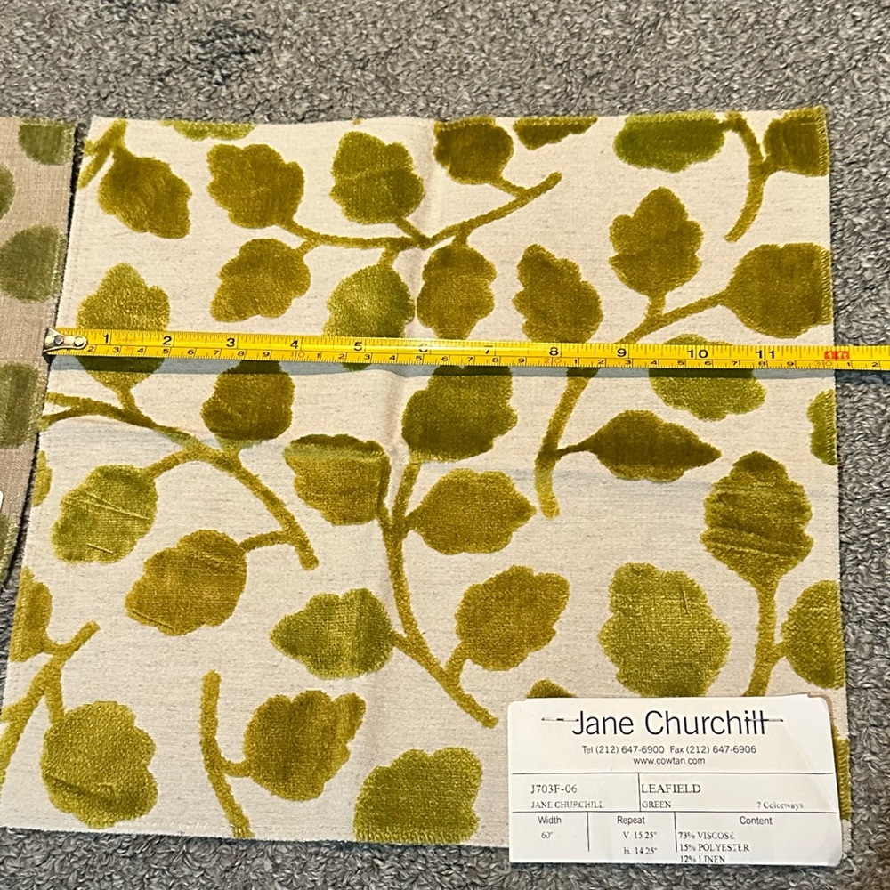 Lot of 2 Jane Churchill Fabric Sample Remnants Leaf Circles Dots Green Crafts - Picture 4 of 9